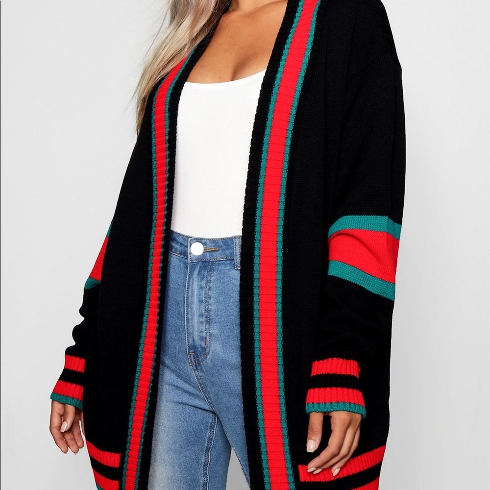 Plus Contrast Stripe Oversized Cardigan
